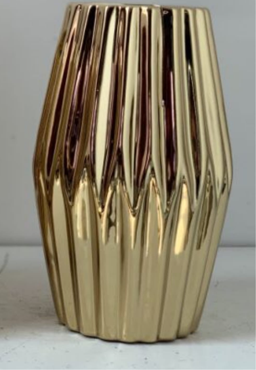 Gold Ceramic Fluted Vase - Modern Decorative Accent