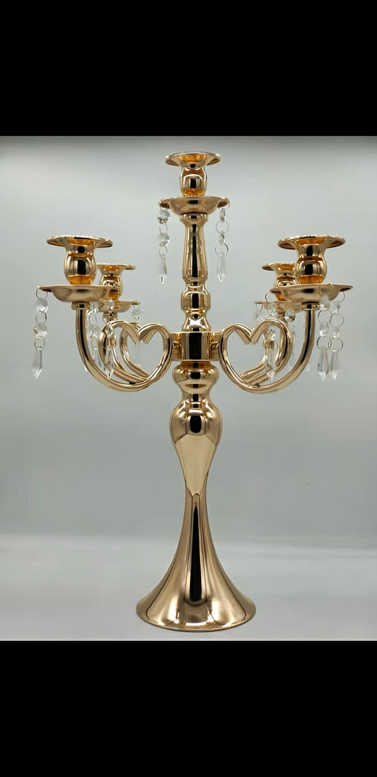 Exquisite 5-Arm Gold Candelabra with Crystal Accents – Elegant Centerpiece for Every Occasion