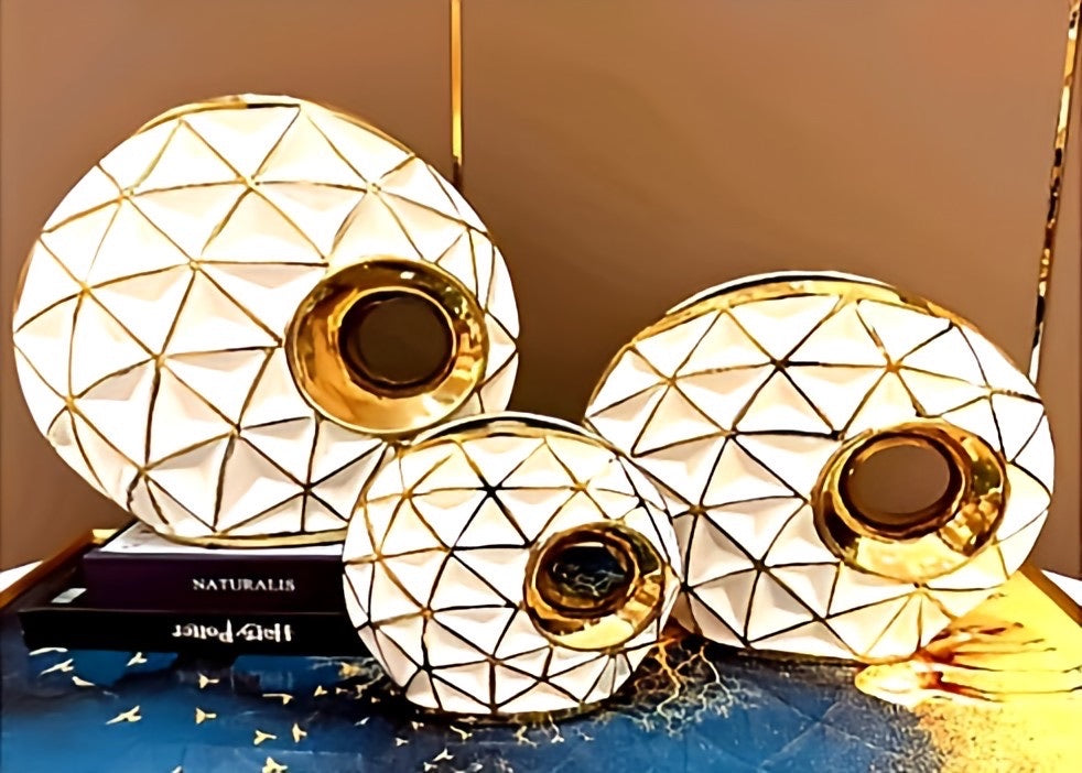 Geometric White & Gold Ceramic Vases – Modern Luxury Décor