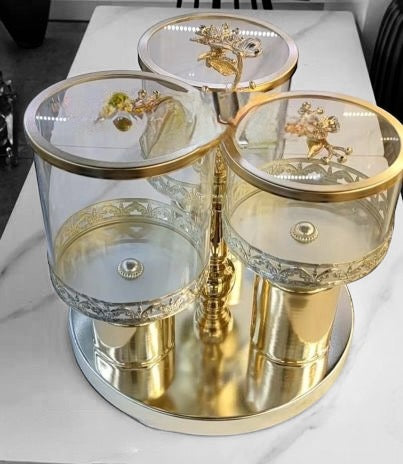 Gold and Glass Rotating Snack Display Stand