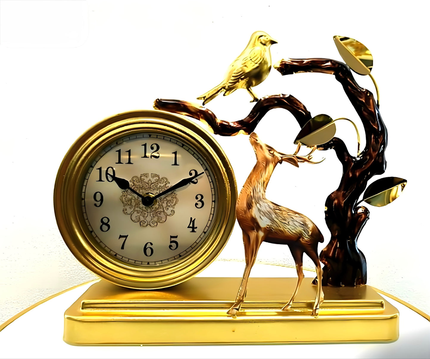 Elegant Vintage Deer-Themed Table Clock - Gold and Brown