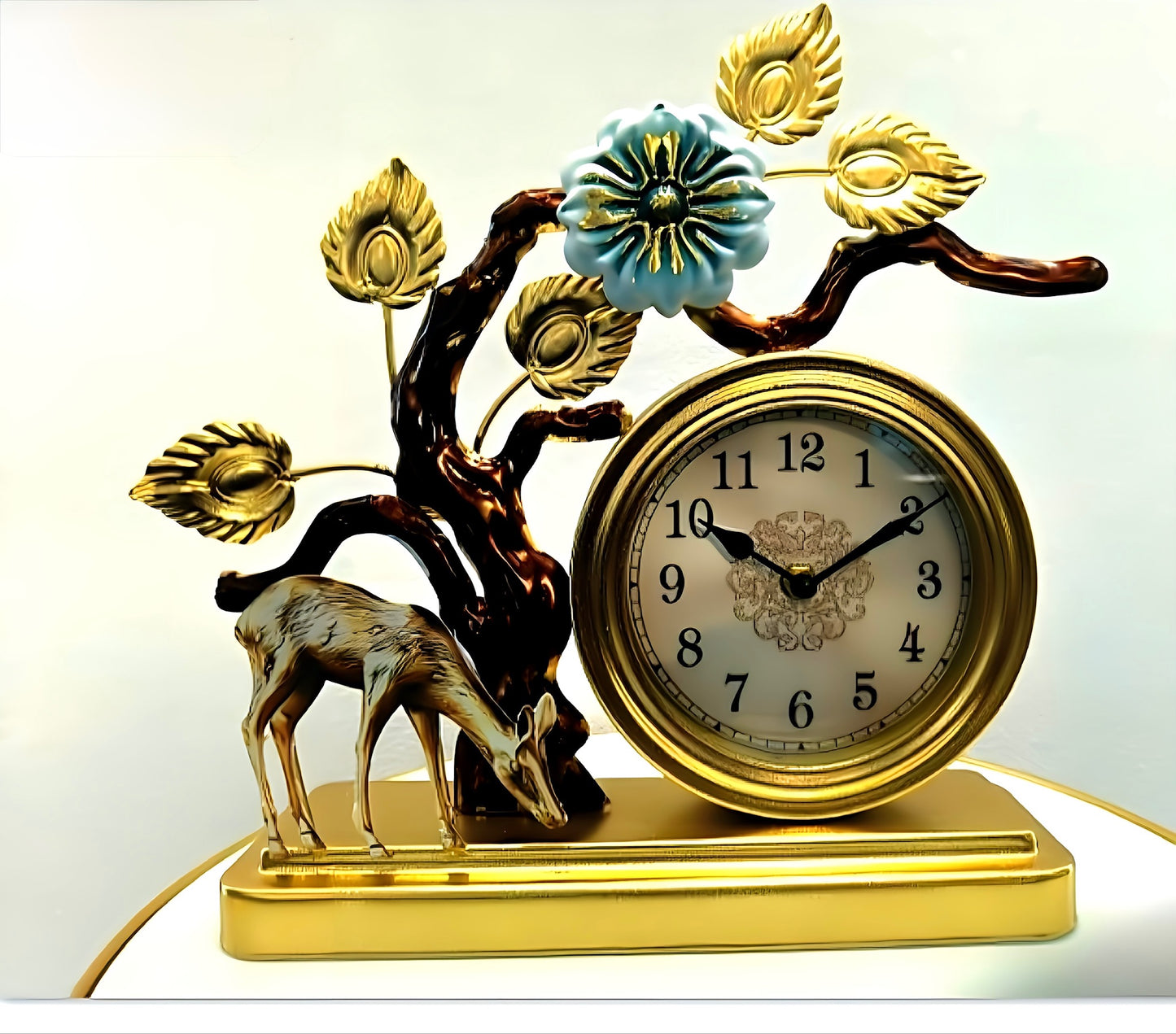 Elegant Vintage Deer-Themed Table Clock - Gold and Brown