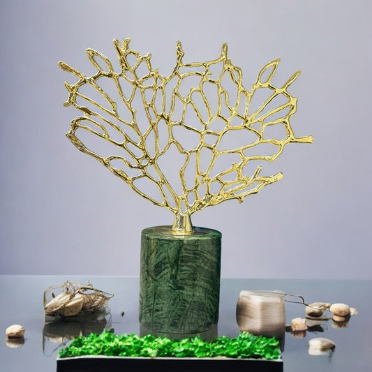 Gold Coral Sculpture on Green Marble Base