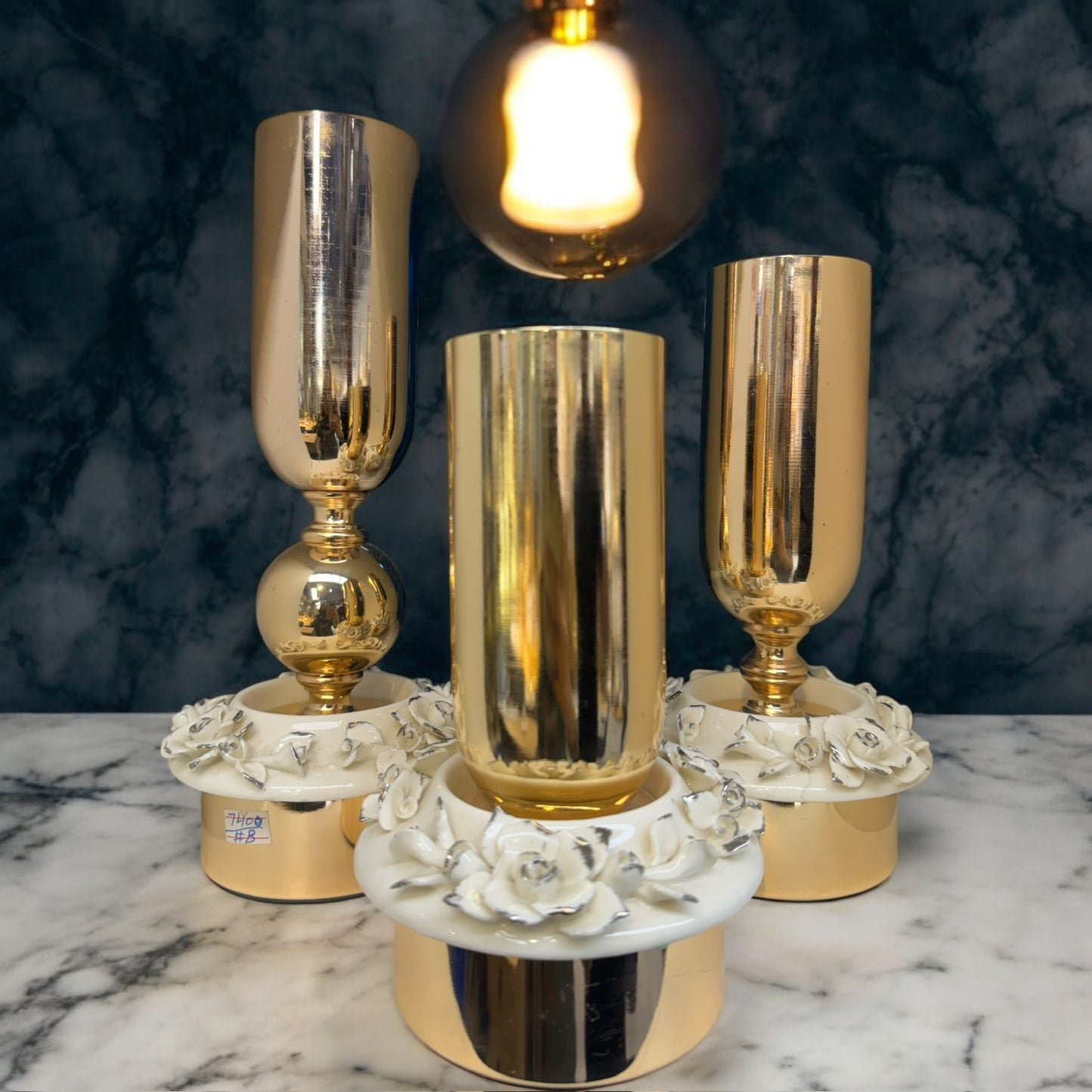 Luxurious Gold-Plated Candle Stands with Floral Detailing – Elegant Centerpieces for Your Home