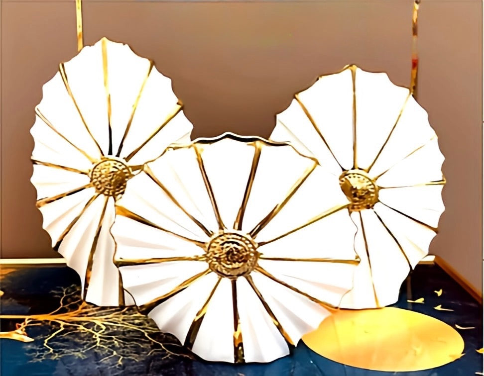 Luxury Decorative Fan-Shaped Ornaments - White and Gold- set of 3