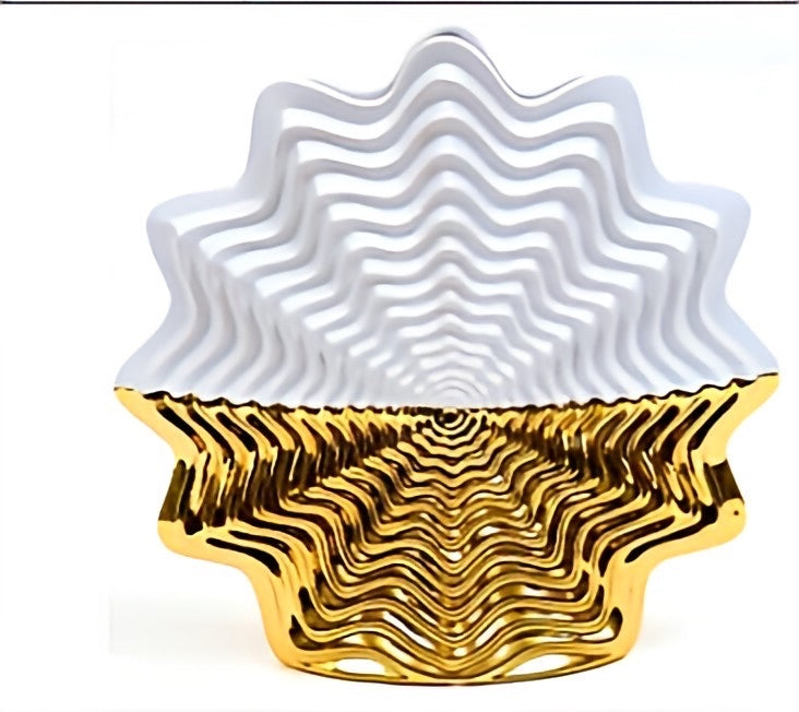 Wave Design White & Gold Decorative Bowl – Luxe Contemporary Centerpiece