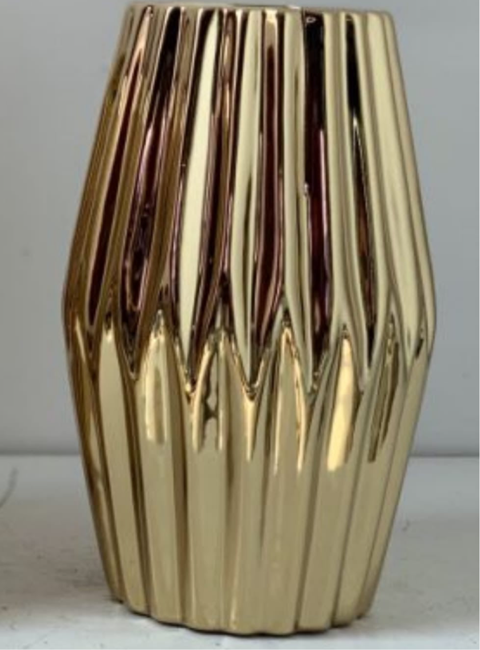 Gold Ceramic Fluted Vase - Modern Decorative Accent