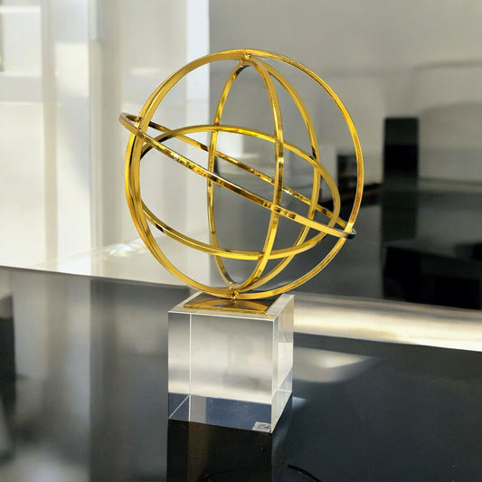 Gold Orbital Sculpture on Crystal Base