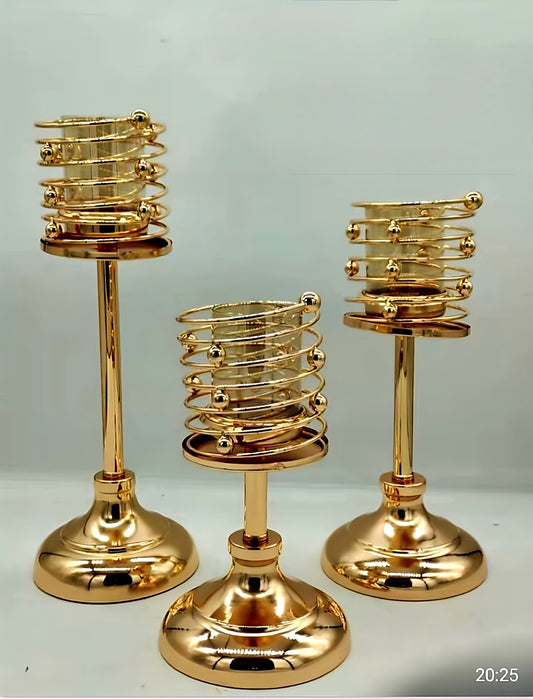 Modern Gold Spiral Candle Holders - Set of Three