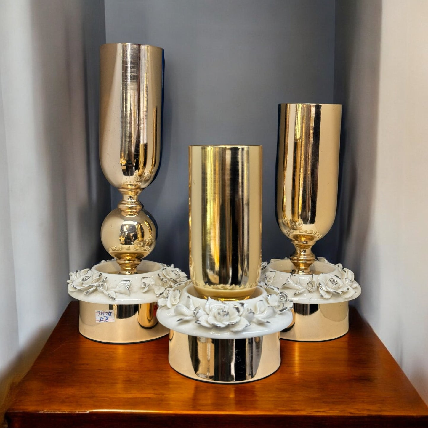 Luxurious Gold-Plated Candle Stands with Floral Detailing – Elegant Centerpieces for Your Home