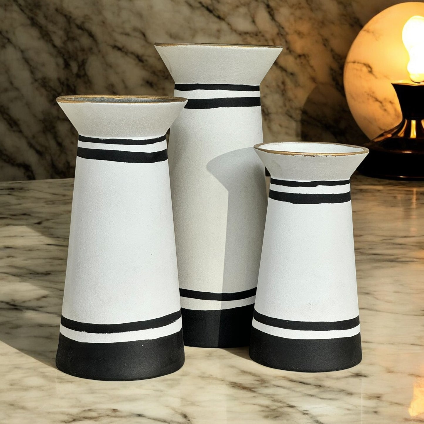 Minimalist White and Black Ceramic Vases – Set of 3